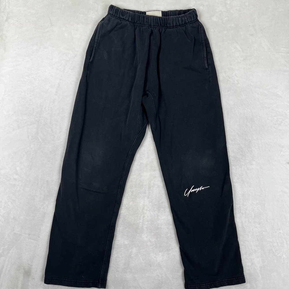 YoungLA Sweatpants Mens Medium Black Fleece Straight Leg Elastic Waist Logo